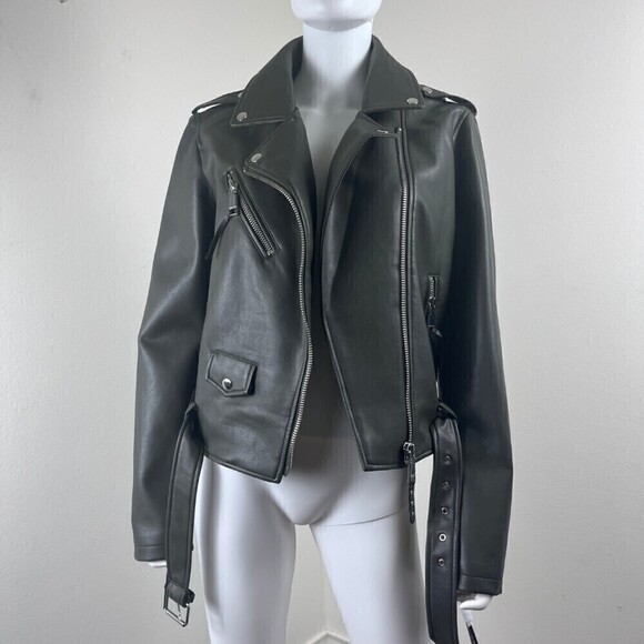 Rebecca Minkoff Women Size L Green Faux Leather Asymmetrical Moto NEW Jacket - Picture 11 of 16